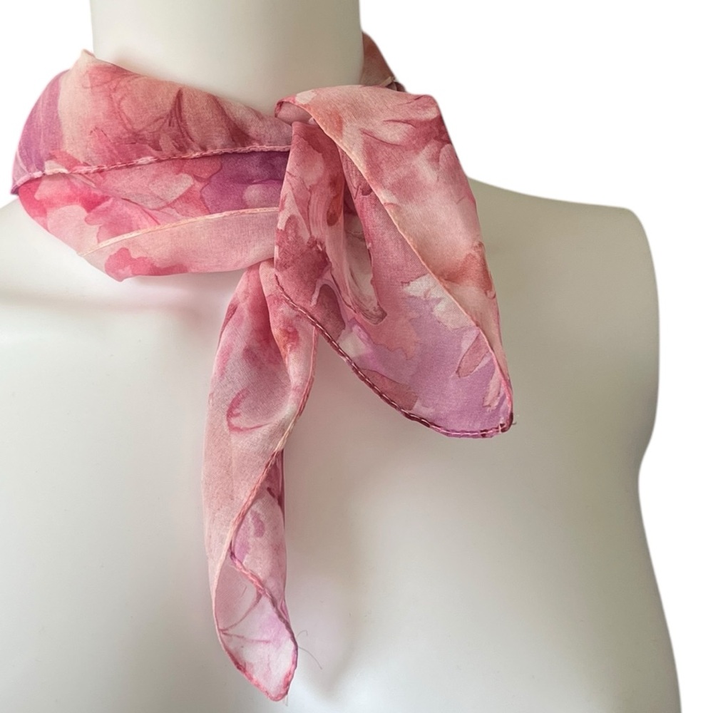 Sheer Pink Floral Square Scarf Lightweight Colorful